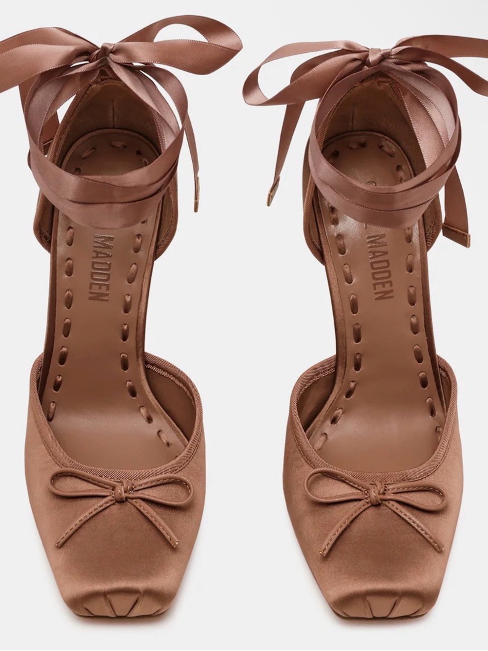 Steve Madden Brown Satin Ankle-Tie Stiletto Pumps - Picture 2 of 6
